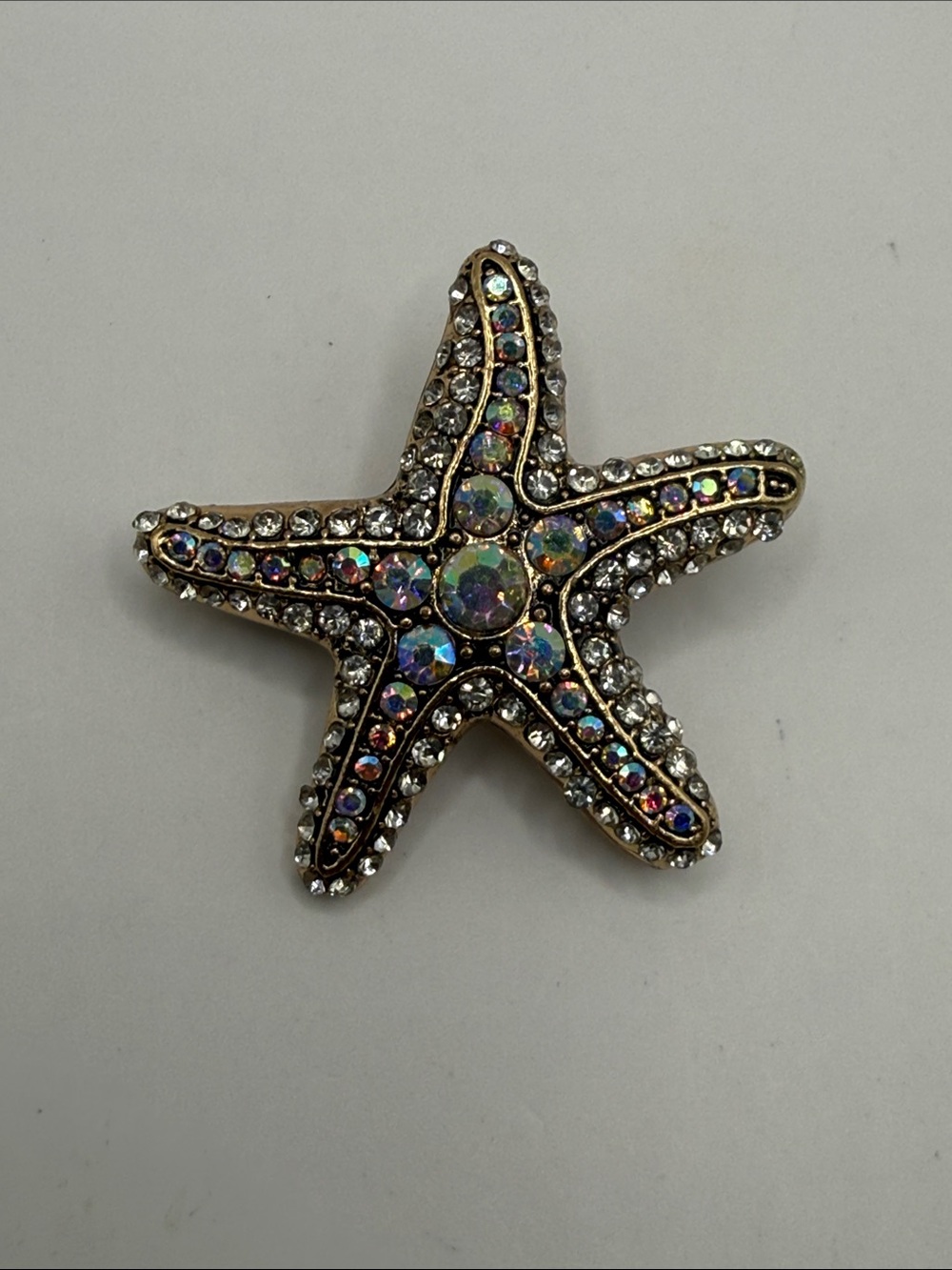 Vintage Gold Tone Rhinestone Starfish Statement Brooch Pin